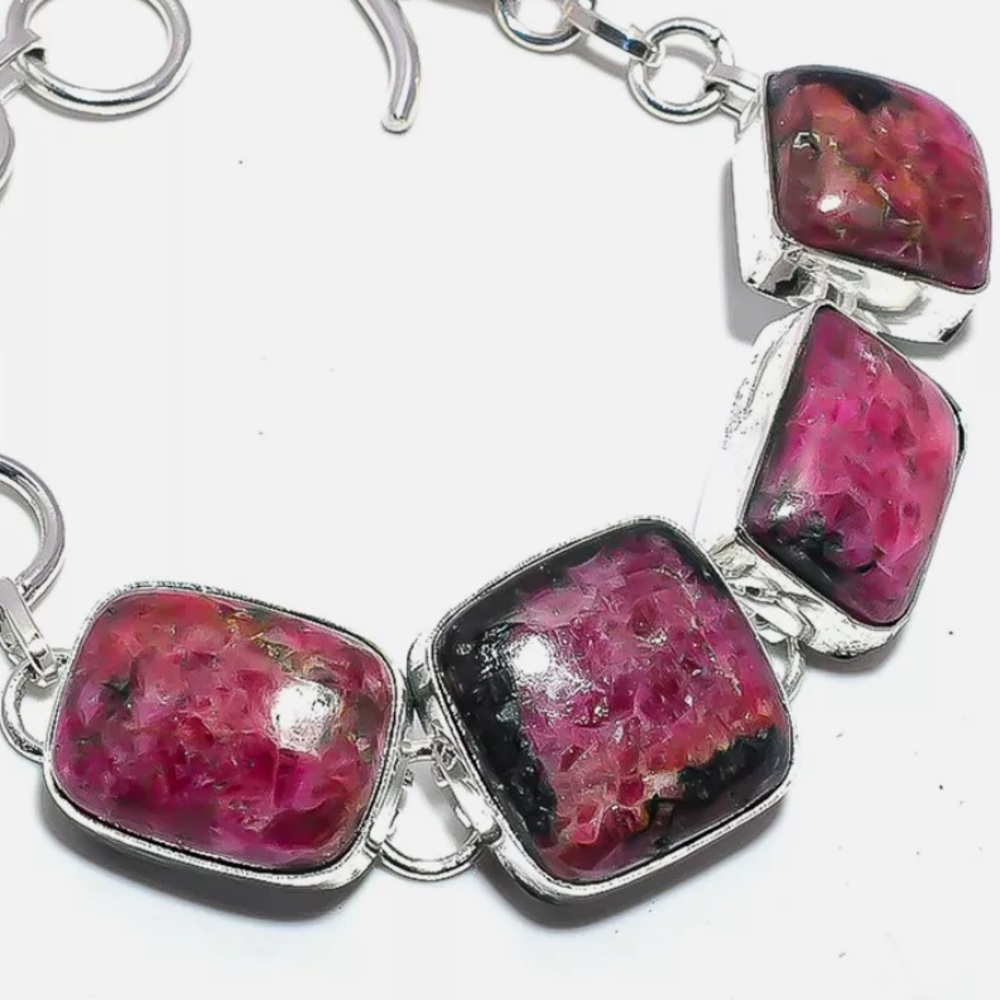 Thulite Sterling silver bracelet - Picture 2 of 3